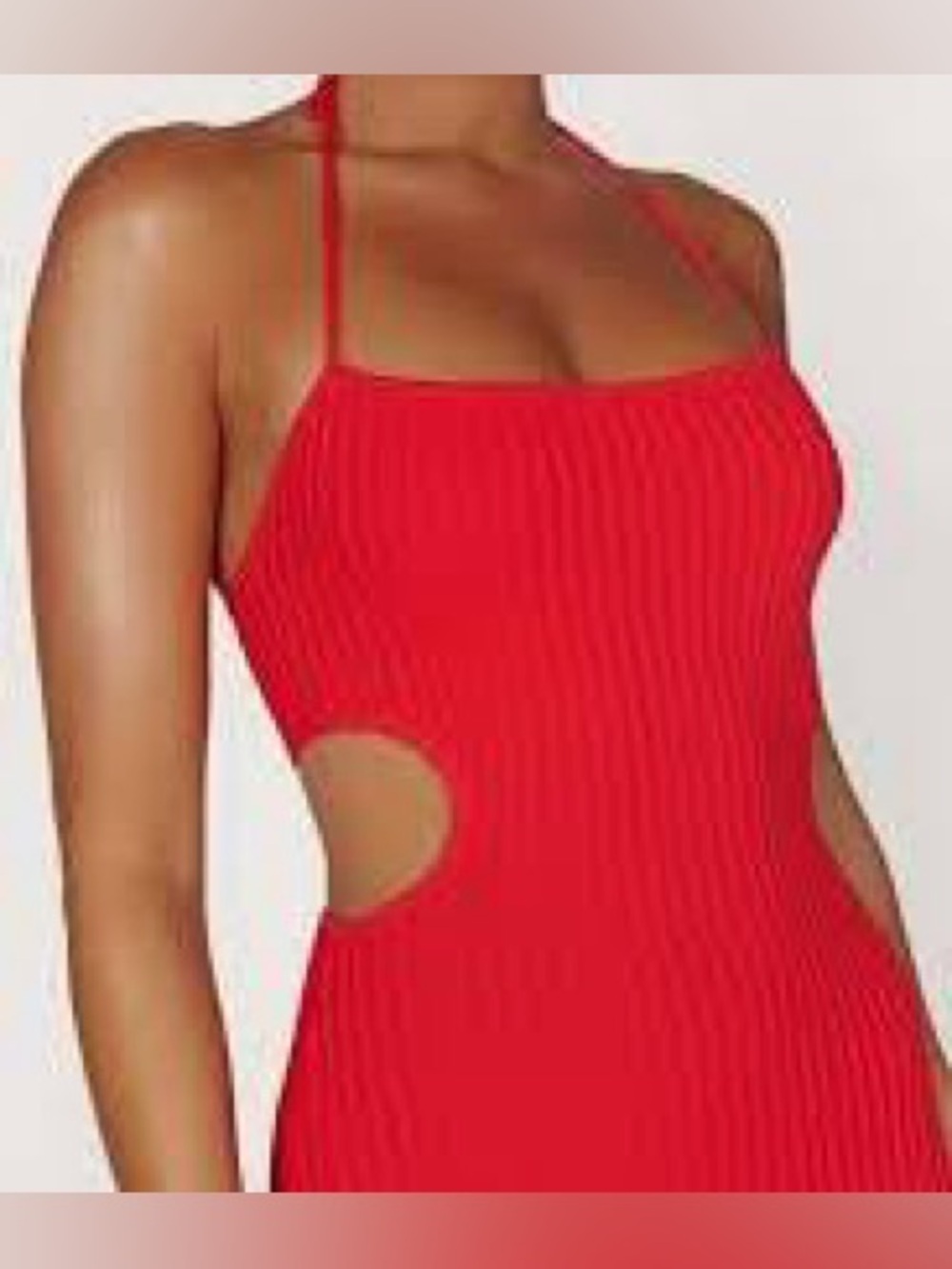 Meshki Red Ribbed Morgan Halter-Back Maxi Dress - Picture 5 of 9